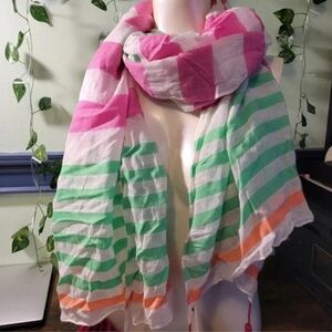 Crown & Ivy White Pink Orange Green Scarf Women’s OS Soft Cozy Accessory NWT